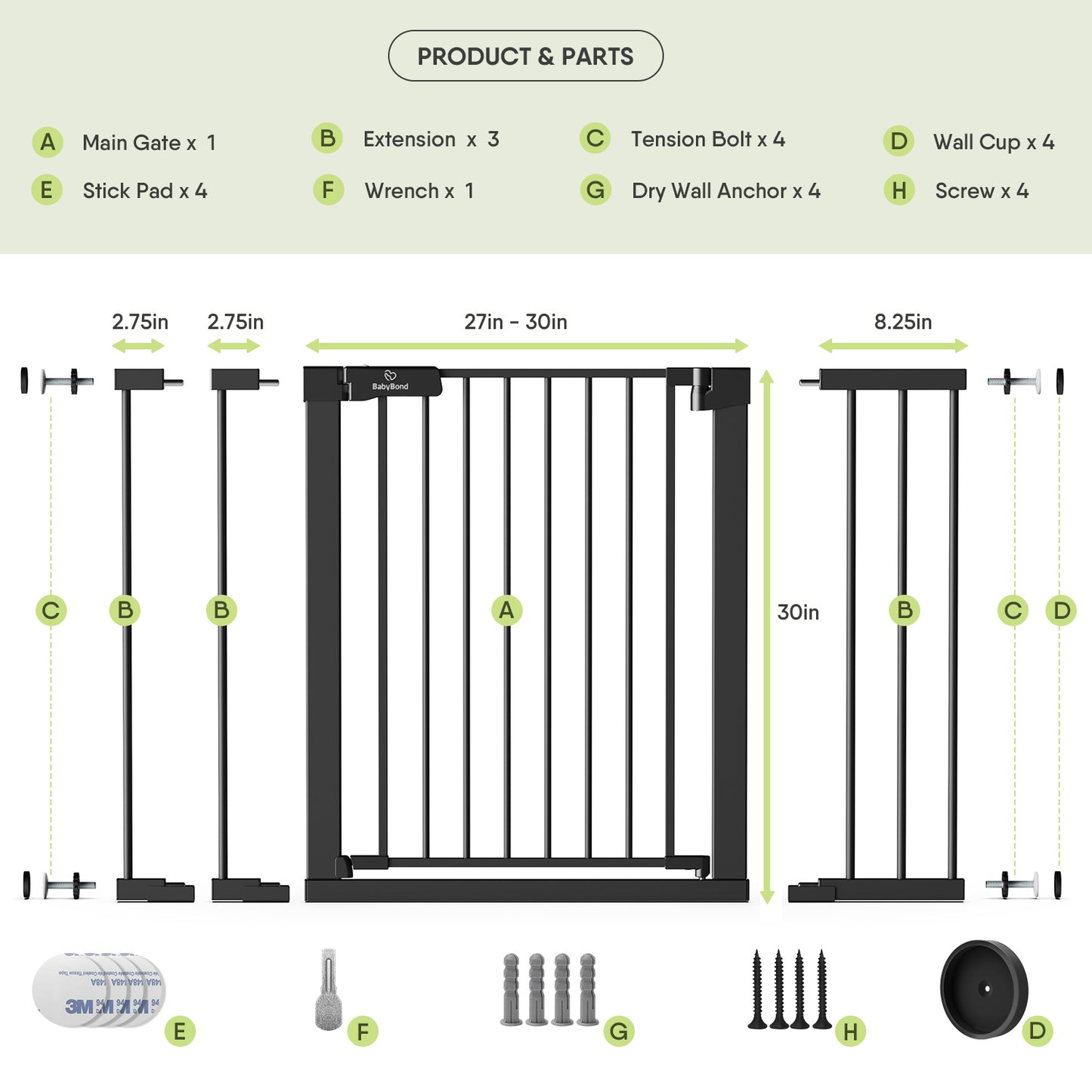 27-43" Extra Wide Safety Baby Gate for Stairs Doorways, Pet gates for doorways