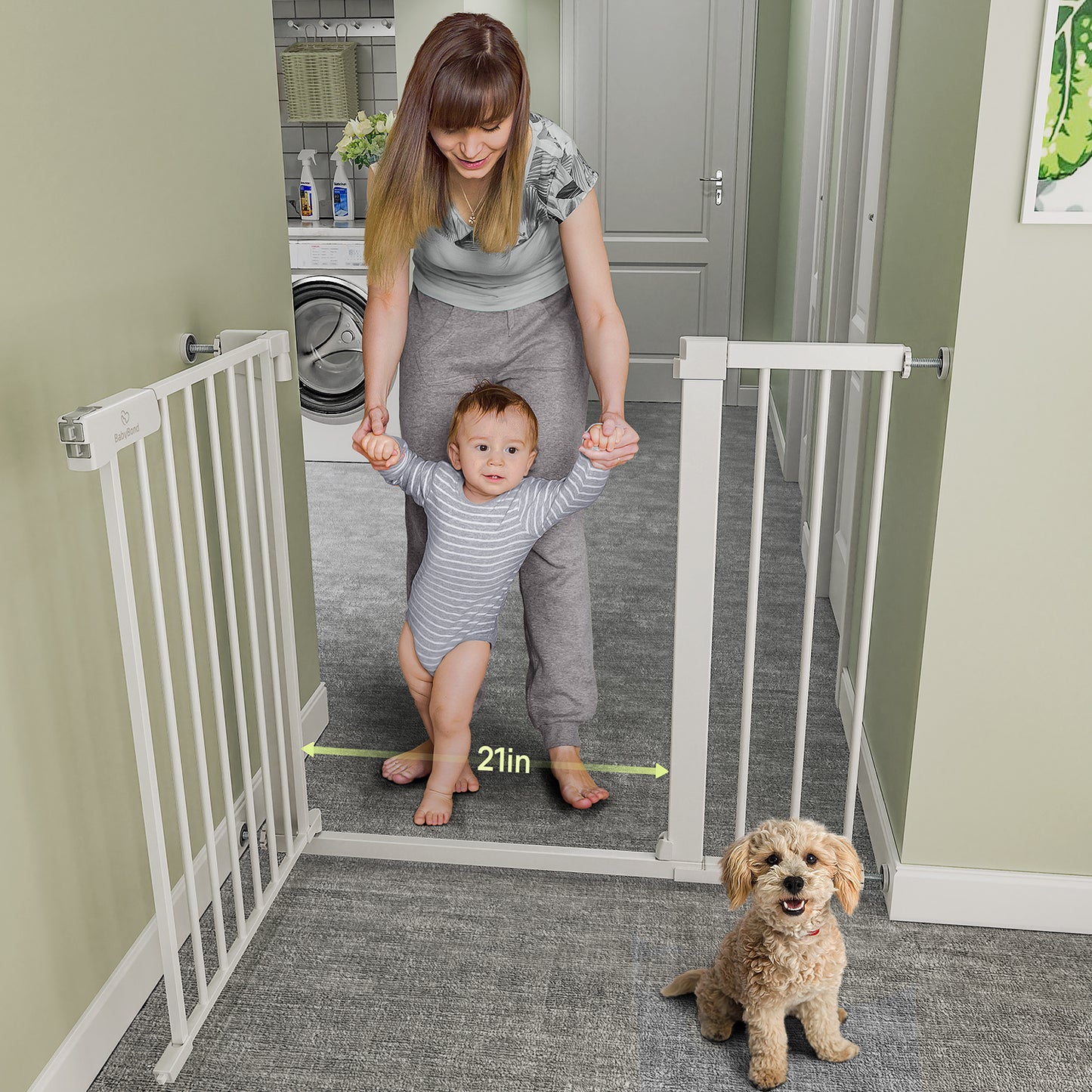 27-43" Baby Gate for Stairs, Dog Gate for Doorways, Pressure Mounted Self Closing Pet Gates for Dogs Indoor, Durable Safety Child Gate with Easy Walk Thru Door