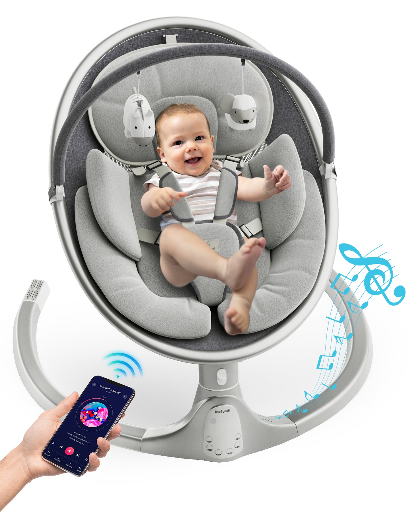 Baby Swing for Infants, Portable Swing for Baby Boy Girl,Remote Control Indoor Baby Rocker with 5 Sway Speeds,1 Seat Positions,10 Music and Bluetooth